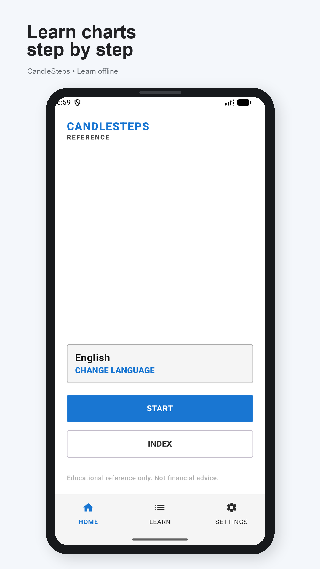 CandleSteps lesson screen shown inside a phone mockup
