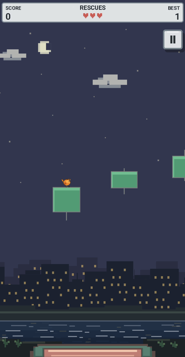 Gameplay screenshot from Paws Above showing the rooftop cat mid-jump between candles at night.